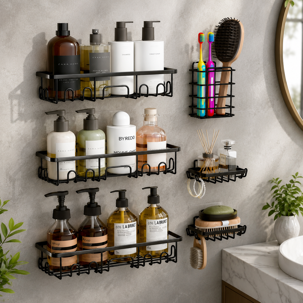 6-Piece Adhesive Shower Caddy Set
